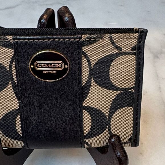 Coach  North South Leather Striped Cardholder Keychain - Picture 3 of 15